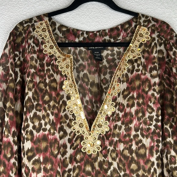 Lane Bryant Leopard Gold Sequin V-Neck Sheer Summer Beach Cover Up Size 22/24 - Picture 2 of 5
